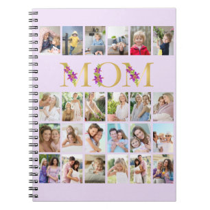 Mom Gold Floral Letters 24 Vertical Photo Collage Notebook