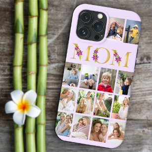 Mom Gold Flower Letters 14 Vertical Photo Collage iPhone XS Max Case