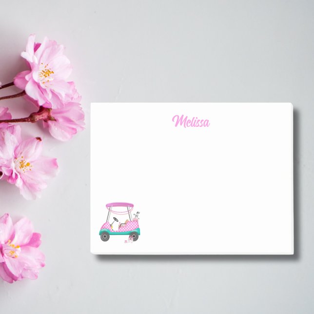 Mom Golfer Pink Polka Dot Cart Name Post-it Notes (Creator Uploaded)