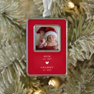 Mom Grammy Year Est. Photo Christmas Ornament