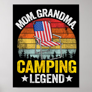 Mom grandma camping legend american flag women poster