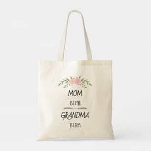 Mom & Grandma Custom Floral Family Establishe Year Tote Bag