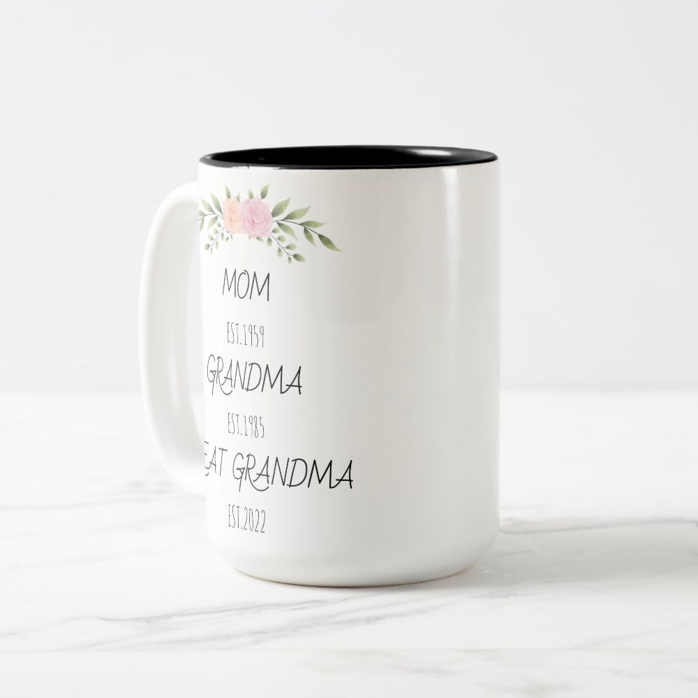 Discover Mom Grandma Great Grandma Est Custom Year Two-Tone Coffee Mug