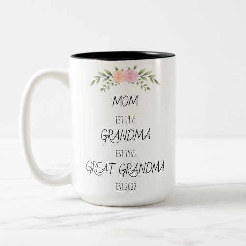 Mom Grandma Great Grandma Est Custom Year Two_Tone Coffee Mug