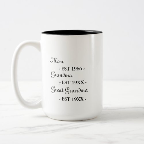 Mom Grandma Great Grandma Established Coffee Mug