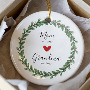 Mom Grandma Year Est. Ceramic Ornament