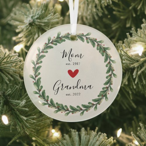 Mom  Grandma Year Est Glass Ornament