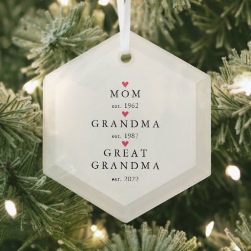 Mom  Great Grandma Year Est Christmas Glass Ornament