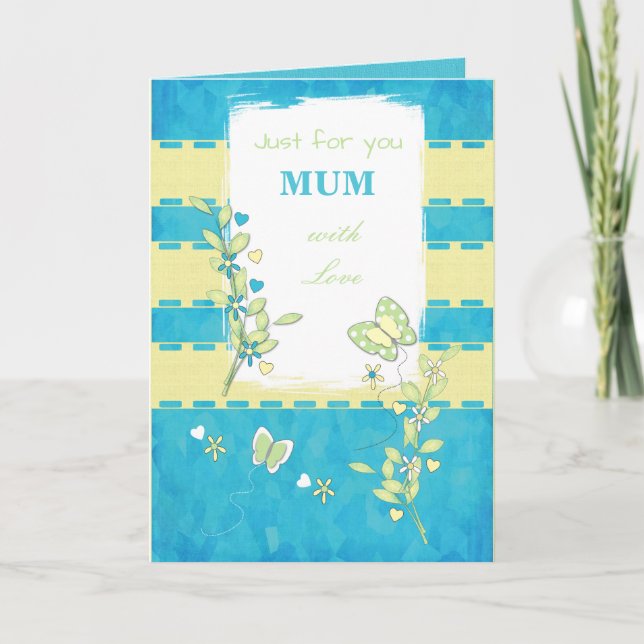 Mom green and blue with butterflies greeting card (Front)