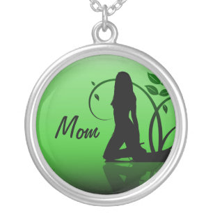 Mom, Green Damsel Silhouette Necklace