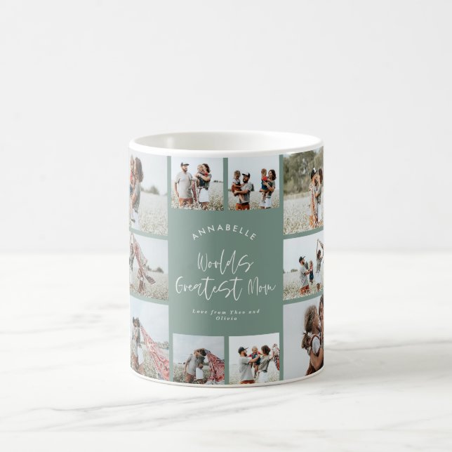 Mom green elegant modern minimal photo collage coffee mug (Center)