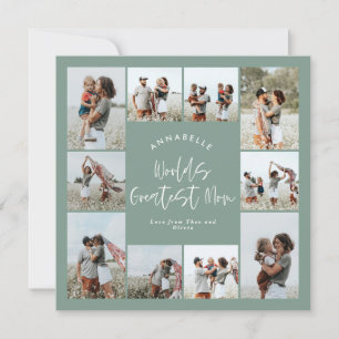 Mom green elegant modern minimal photo collage invitation