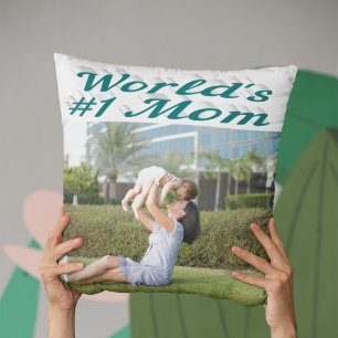 Mom green photo throw pillow