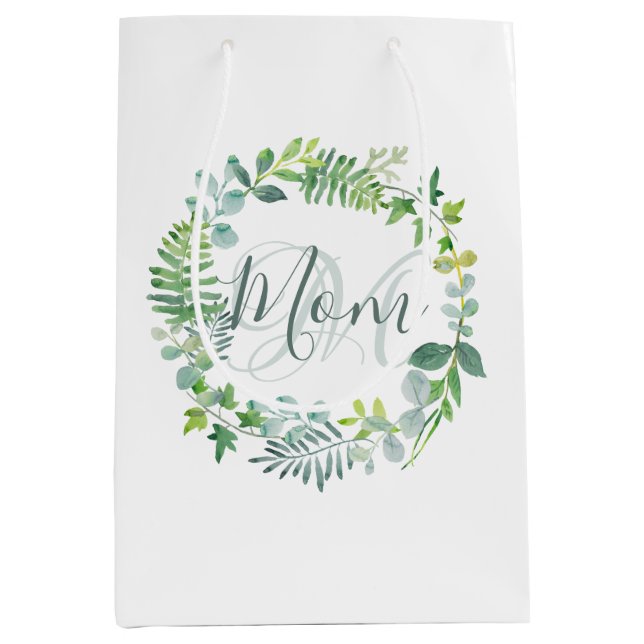 Mom Greenery Foliage Wreath Mother's Day Medium Gift Bag (Front)