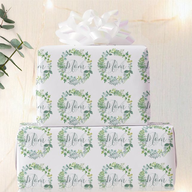 Mom Greenery Foliage Wreath Mother's Day Wrapping Paper (Creator Uploaded)