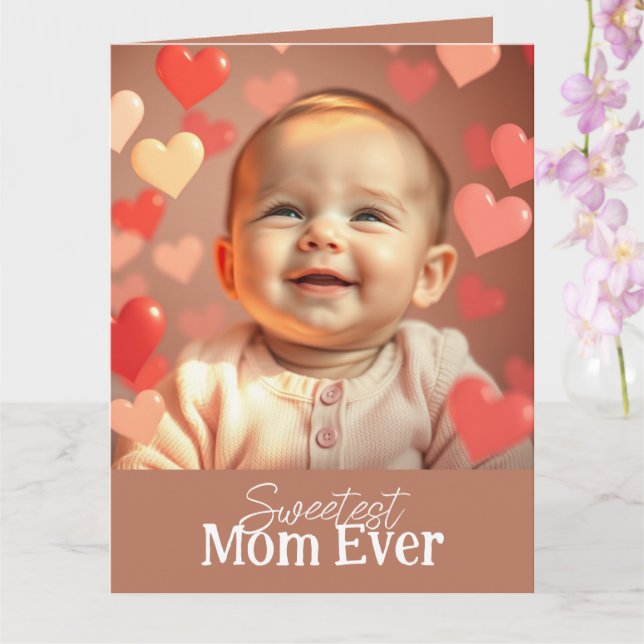 Mom Greeting Card Add Two Photos and Text (Orchid)