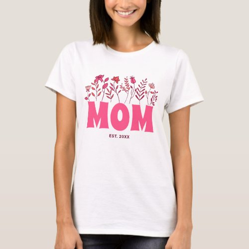 Mom Groovy Flower Vintage Pink Floral Mothers Day T_Shirt