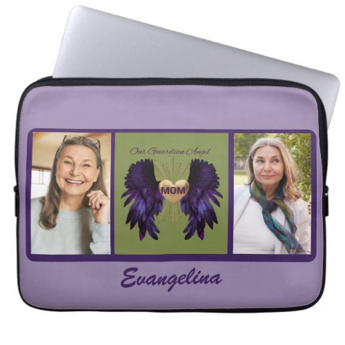 Mom Guardian Angel Wings Custom Photo and Name Laptop Sleeve