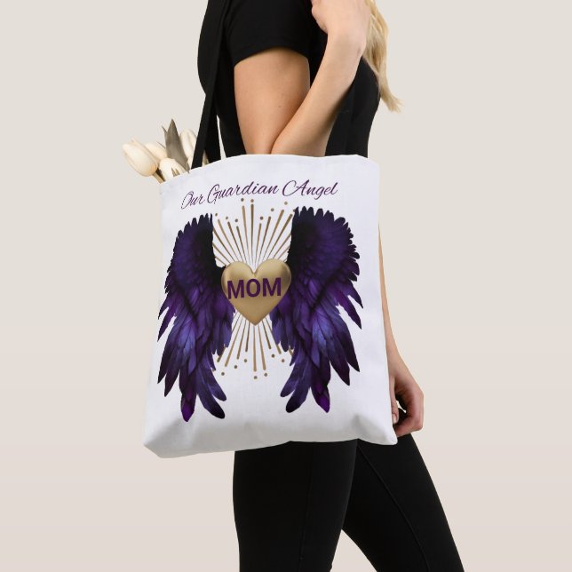 Mom Guardian Angel with Wings and a Golden Heart Tote Bag (Close Up)