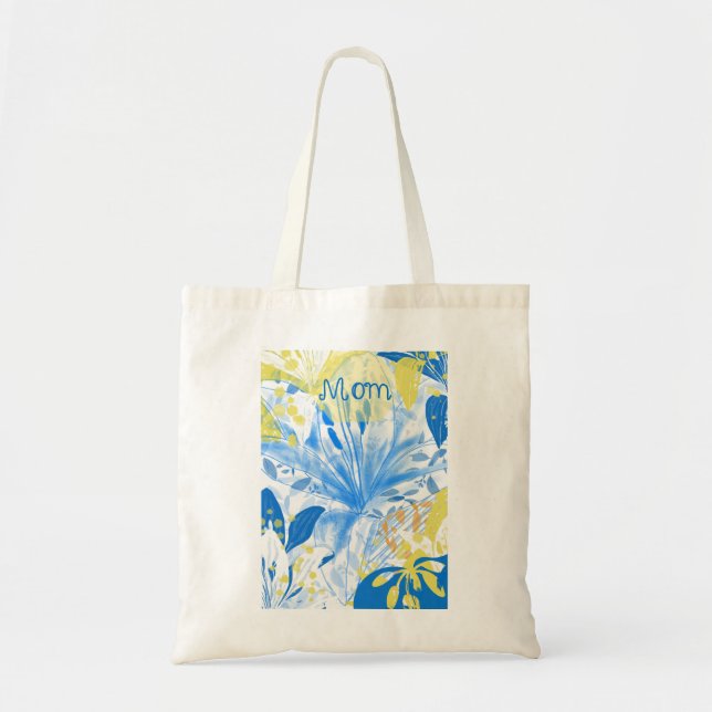 Mom Handpainted Floral Tote Bag (Front)