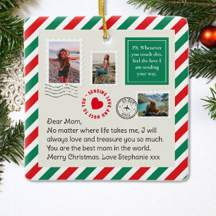 Mom Handwritten Letter Photo Collage Christmas Ceramic Ornament