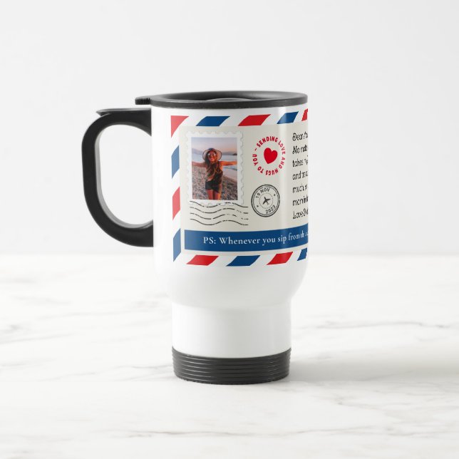 Mom Handwritten Letter Photo Collage Hug Travel Mug (Left)
