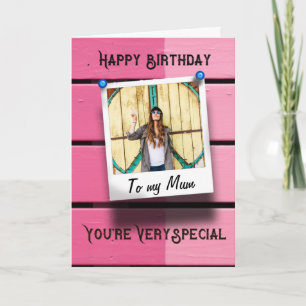 Mom Happy Birthday Instagram Photo Rustic Pink Card