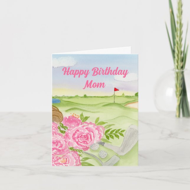 Mom Happy Birthday Peonies On Golf Course Card (Front)