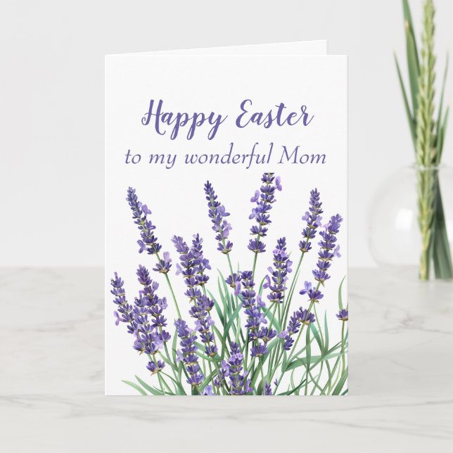 Mom Happy Easter Lavender Spring Garden Flower Holiday Card (Front)