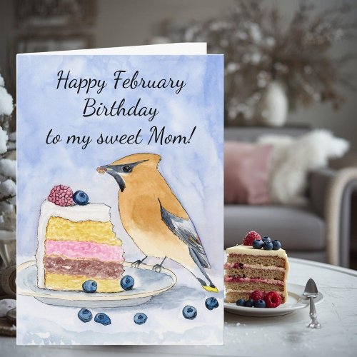 Mom Happy February Birthday Cedar Waxwing Cake