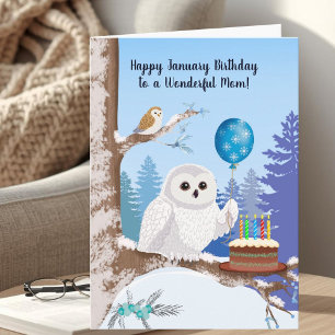 Mom Happy January Birthday Snowy Owl Card