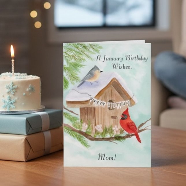 Mom Happy January Birthday With Birds at Bird Card (Creator Uploaded)