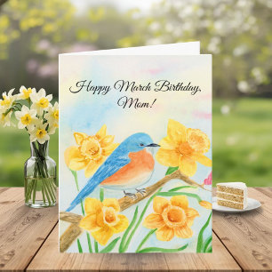 Mom Happy March Birthday Blue Bird  Card