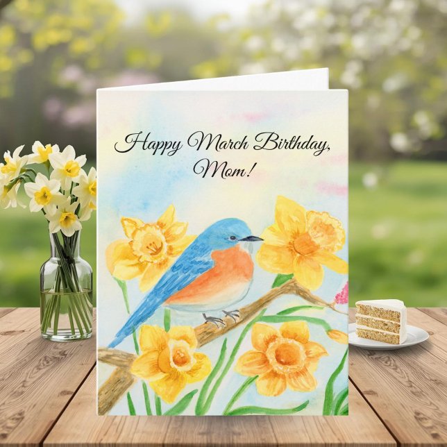 Mom Happy March Birthday Blue Bird  Card (Creator Uploaded)