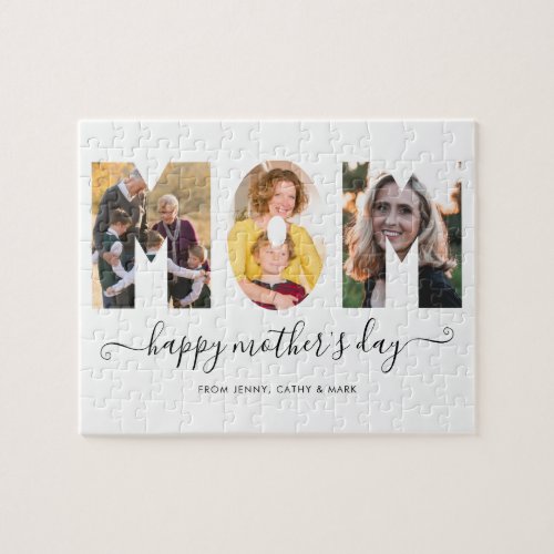 MOM Happy Mothers Day 3 Photo Collage Custom Text Jigsaw Puzzle