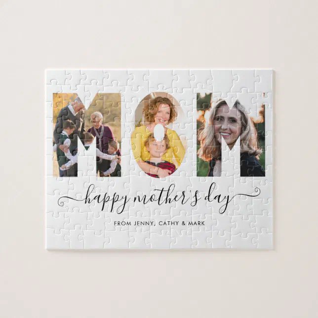 MOM Happy Mother's Day 3 Photo Collage Custom Text Jigsaw Puzzle | Zazzle
