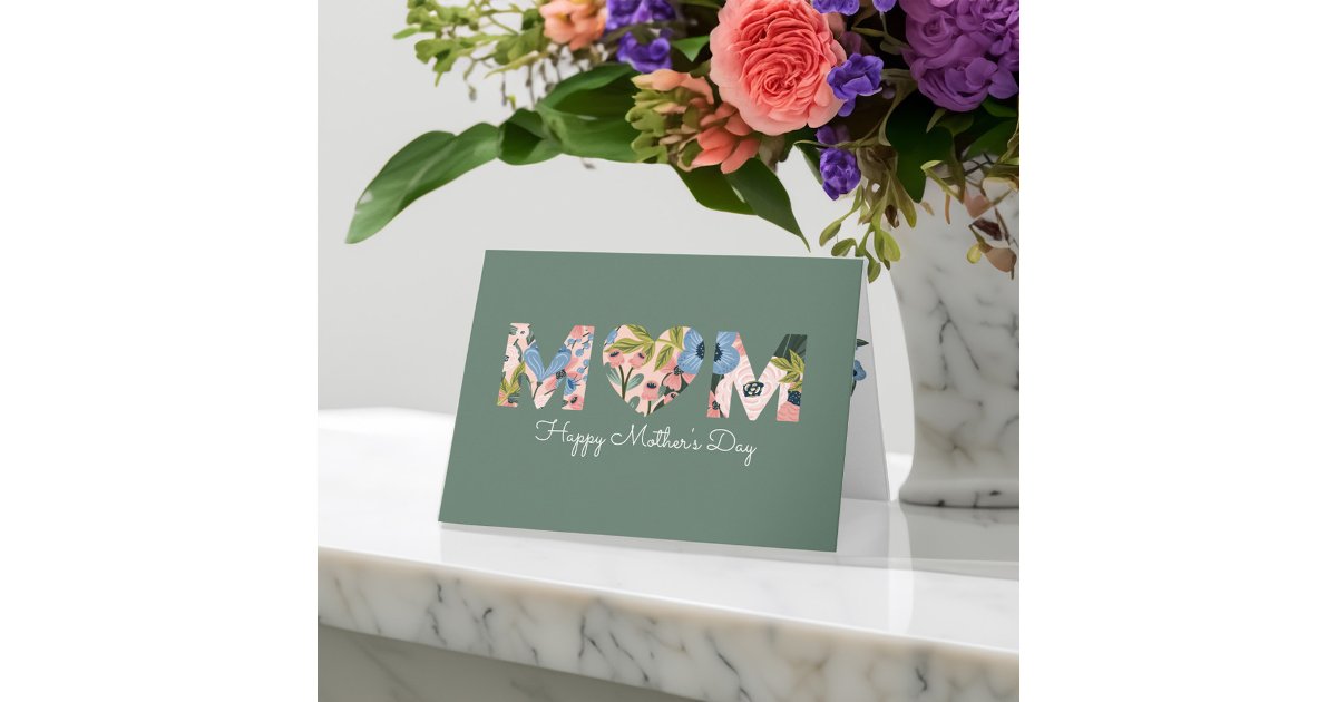 Mom, Happy Mother's Day Floral Typographic Card | Zazzle