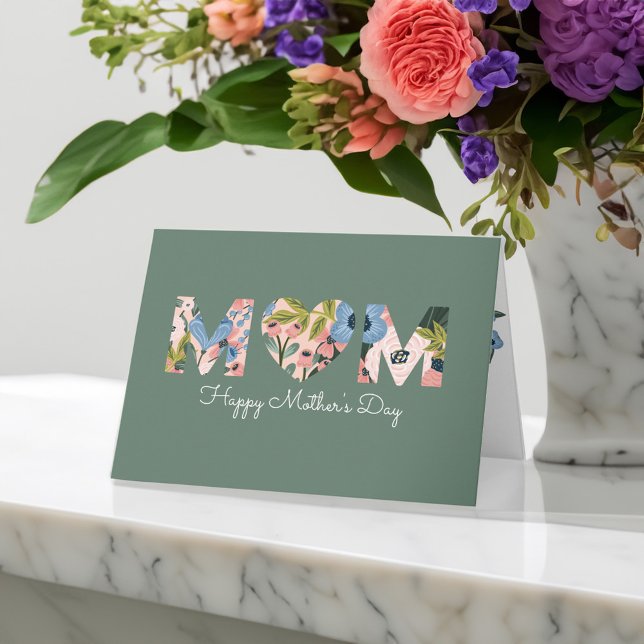 Mom, Happy Mother's Day Floral Typographic Card (Mom, Happy Mother's Day Floral Typographic Card)