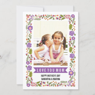 Mom, Happy Mothers Day purple, orange floral photo Card