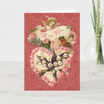 Mom  Happy Valentine's Day  Vintage Angel  Roses Holiday Card by barbaramarion at Zazzle