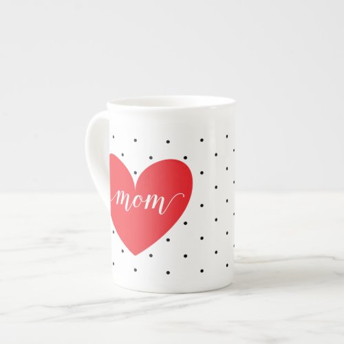 Mom Heart Black Polka Bone China Mug