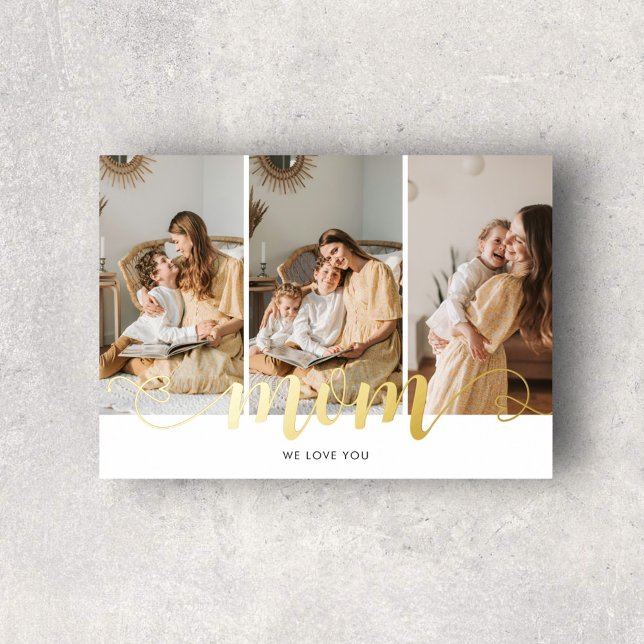 Mom Heart Calligraphy 3 Photo White Foil Prints (Creator Uploaded)