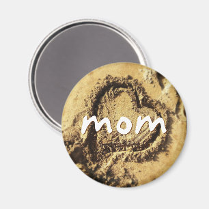 Mom heart drawn in golden sand photo coastal bold magnet