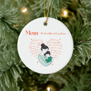 Mom Heart Love Typography Motherhood Art Ceramic Ornament