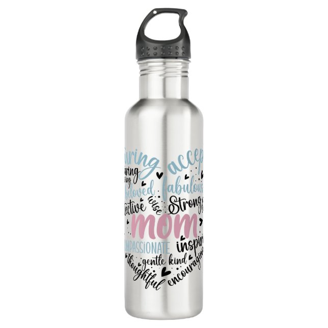 Mom Heart Loving Caring Sweet Gentle  Stainless Steel Water Bottle (Front)