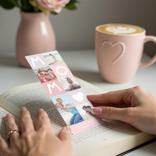 Mom Heart Modern Pink Photo Grid Collage Keepsake Bookmarks