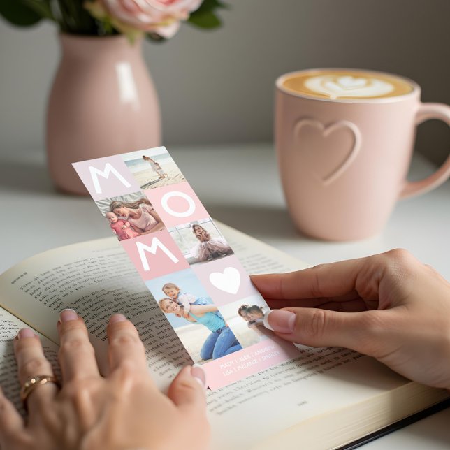 Mom Heart Modern Pink Photo Grid Collage Keepsake Bookmarks (Mom Heart Modern Pink Photo Grid Collage Keepsake Bookmarks)