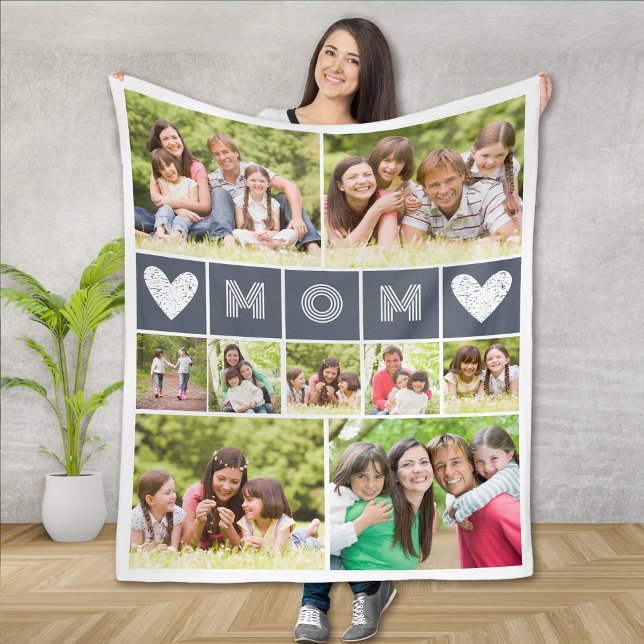 Mom Heart Photo Collage Fleece Blanket (Creator Uploaded)