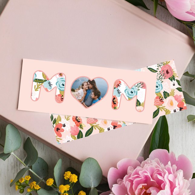 Mom Heart Photo Keepsake Sweet Pink Floral Pattern Bookmarks (Creator Uploaded)