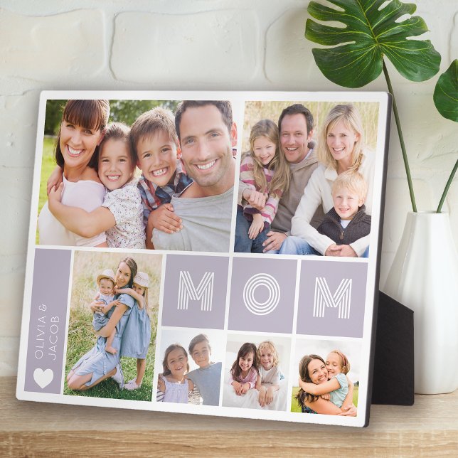 Mom Heart Purple Photo Collage Mother's Day Plaque (Creator Uploaded)